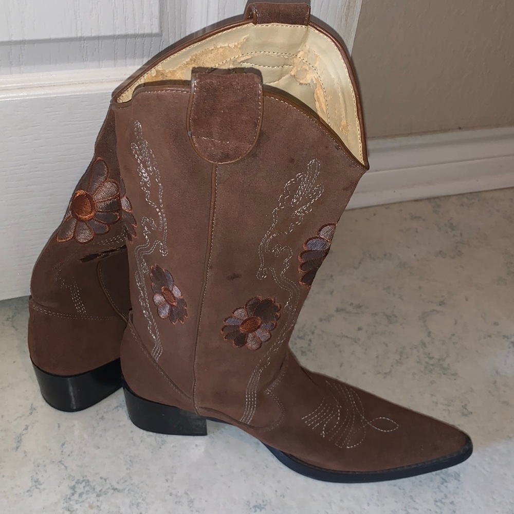 Brown suede women’s cowboy boots